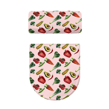 Watercolor Vegan Pattern Print Toilet Lid And Tank Cover Set