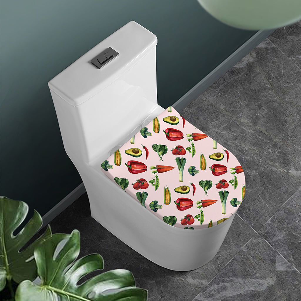 Watercolor Vegan Pattern Print Toilet Lid Cover