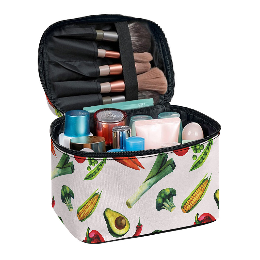 Watercolor Vegan Pattern Print Travel Makeup Bag