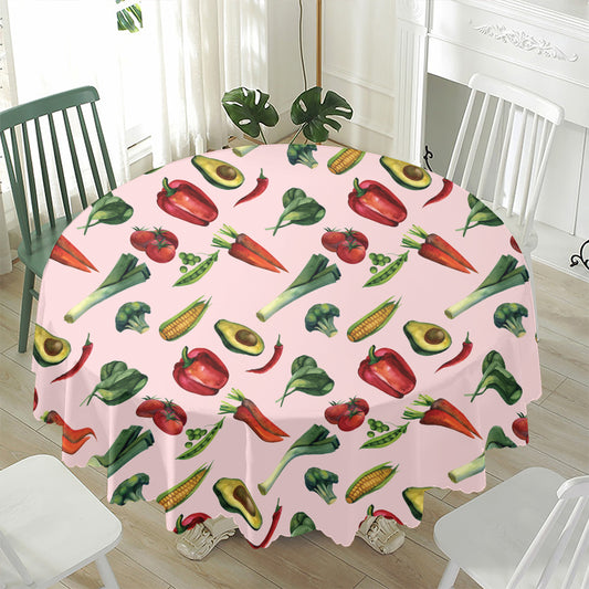 Watercolor Vegan Pattern Print Waterproof Round Tablecloth