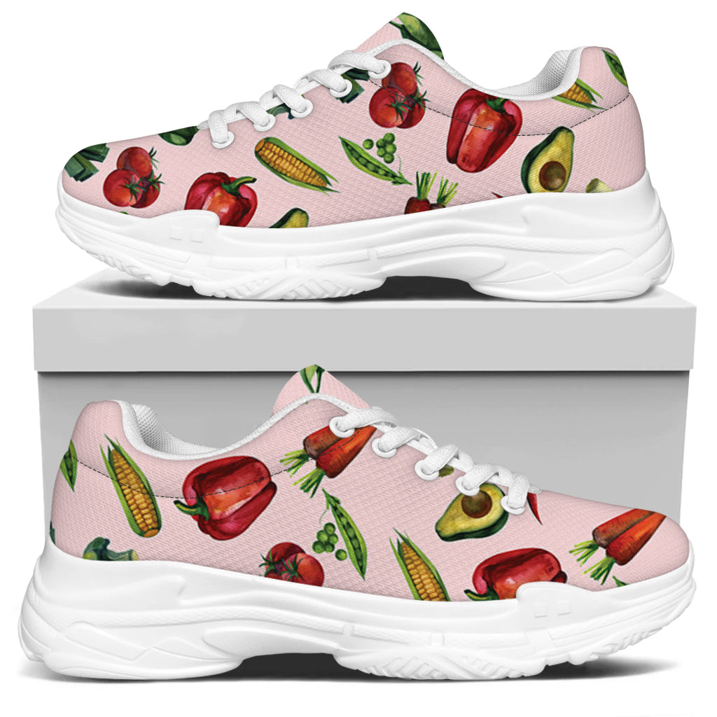 Watercolor Vegan Pattern Print White Chunky Shoes
