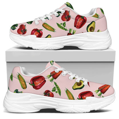 Watercolor Vegan Pattern Print White Chunky Shoes