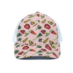Watercolor Vegan Pattern Print White Mesh Trucker Cap