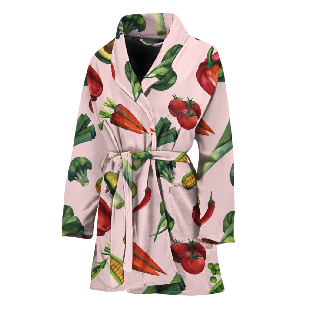 Watercolor Vegan Pattern Print Women's Bathrobe