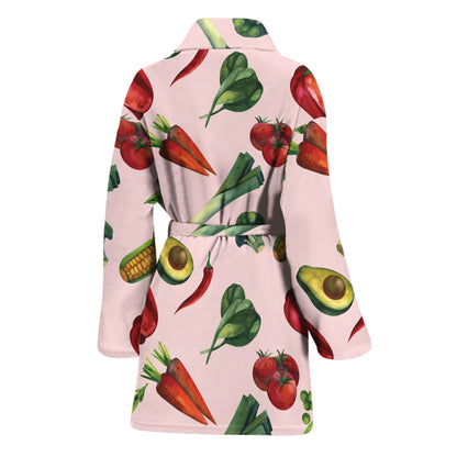 Watercolor Vegan Pattern Print Women's Bathrobe