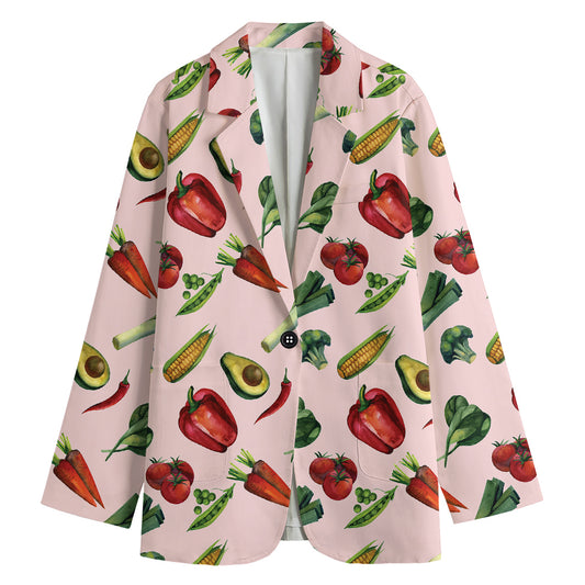 Watercolor Vegan Pattern Print Women's Blazer