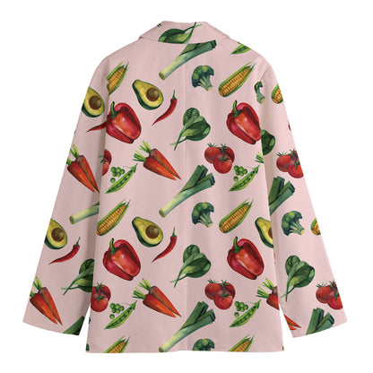 Watercolor Vegan Pattern Print Women's Blazer