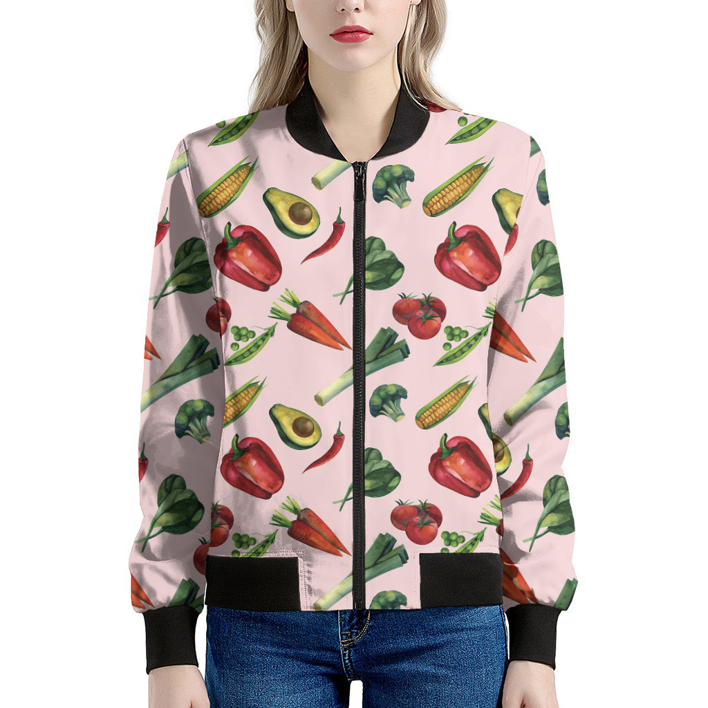 Watercolor Vegan Pattern Print Women's Bomber Jacket