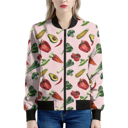 Watercolor Vegan Pattern Print Women's Bomber Jacket