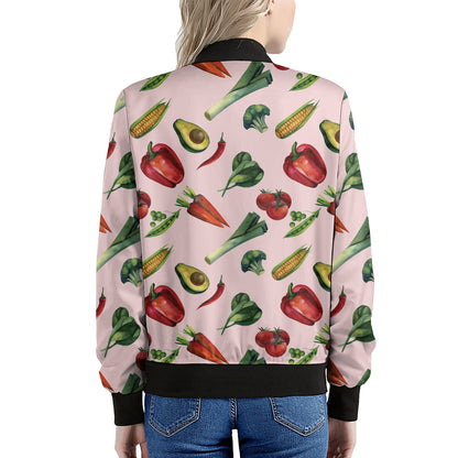 Watercolor Vegan Pattern Print Women's Bomber Jacket