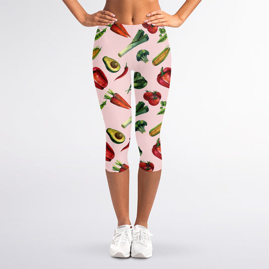 Watercolor Vegan Pattern Print Women's Capri Leggings