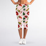 Watercolor Vegan Pattern Print Women's Capri Leggings