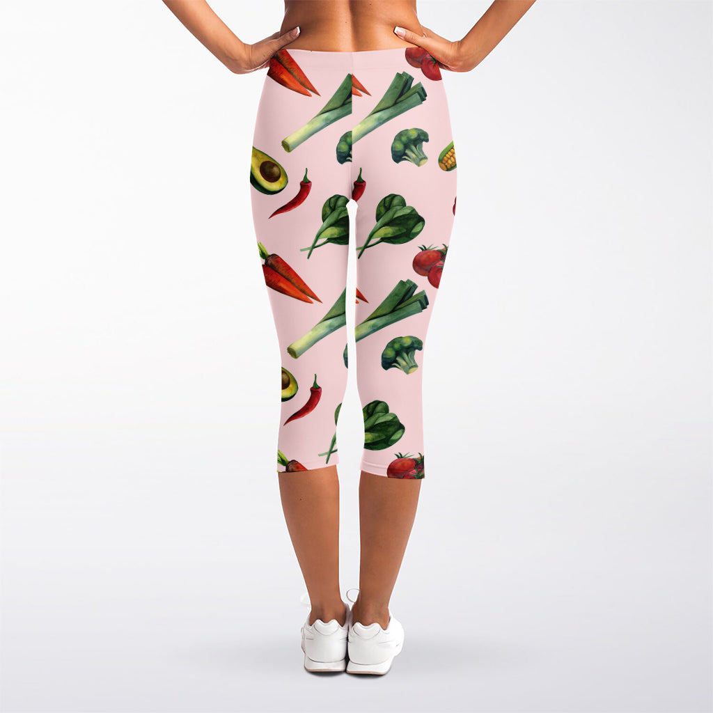Watercolor Vegan Pattern Print Women's Capri Leggings