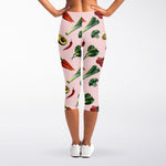 Watercolor Vegan Pattern Print Women's Capri Leggings