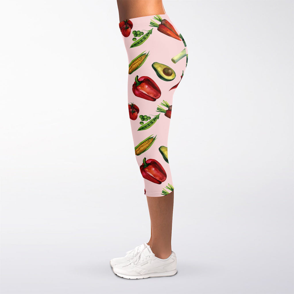 Watercolor Vegan Pattern Print Women's Capri Leggings