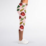 Watercolor Vegan Pattern Print Women's Capri Leggings