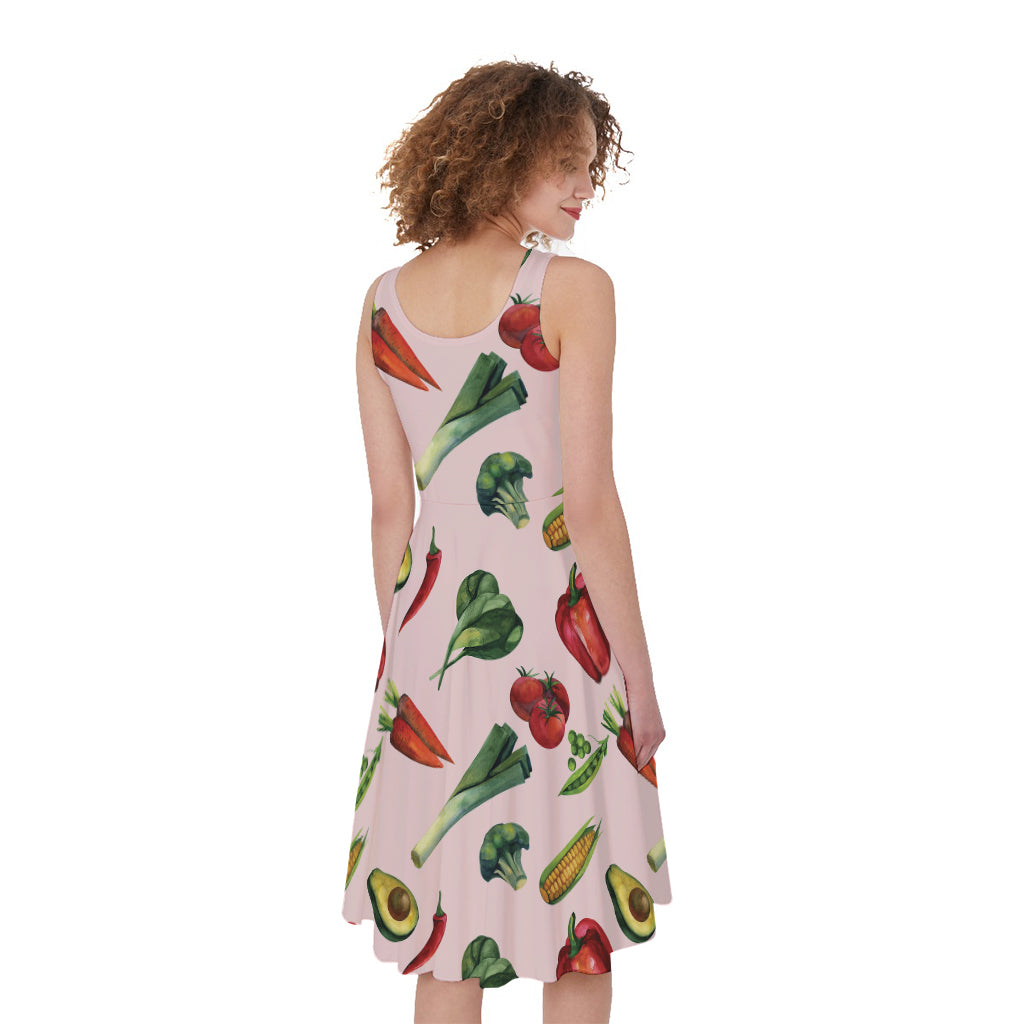 Watercolor Vegan Pattern Print Women's Sleeveless Dress