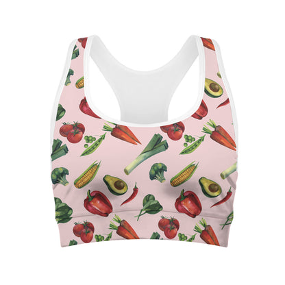 Watercolor Vegan Pattern Print Women's Sports Bra