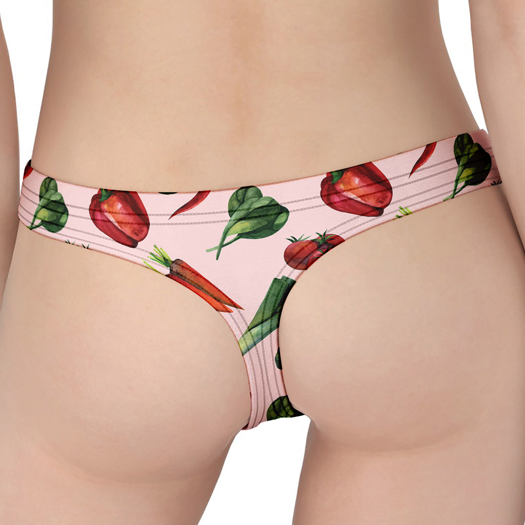 Watercolor Vegan Pattern Print Women's Thong