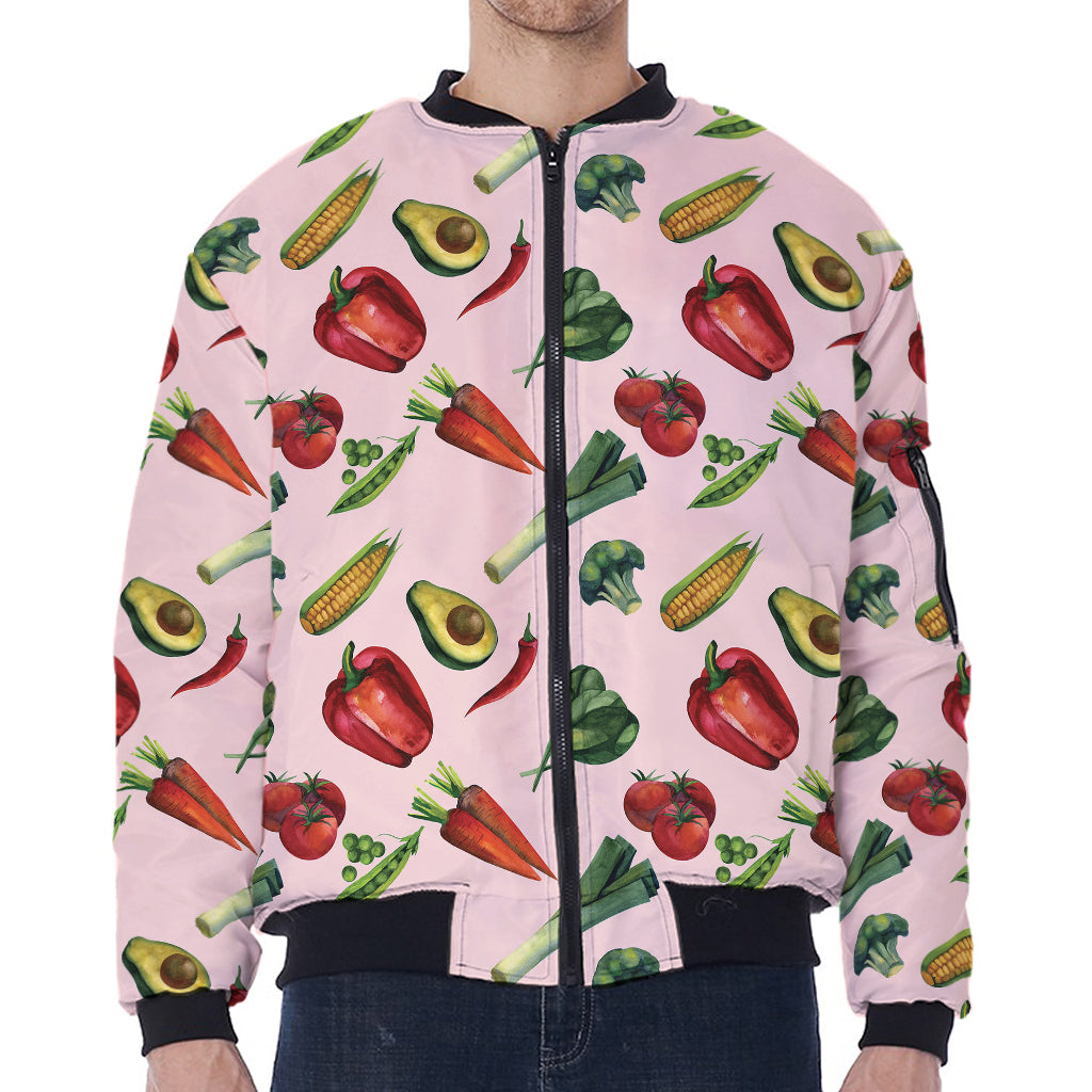 Watercolor Vegan Pattern Print Zip Sleeve Bomber Jacket