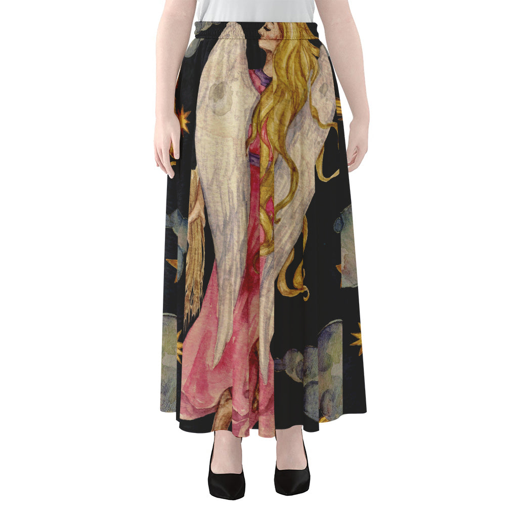 Watercolor Virgo Zodiac Sign Print Chiffon Maxi Skirt
