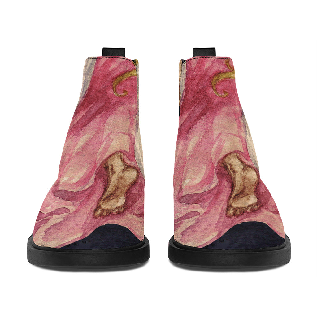 Watercolor Virgo Zodiac Sign Print Flat Ankle Boots