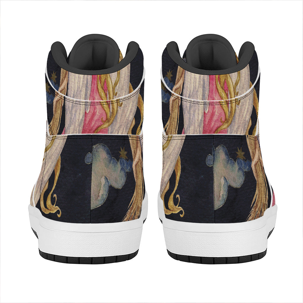 Watercolor Virgo Zodiac Sign Print High Top Leather Sneakers
