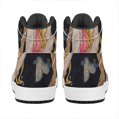 Watercolor Virgo Zodiac Sign Print High Top Leather Sneakers