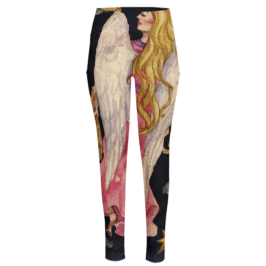Watercolor Virgo Zodiac Sign Print High-Waisted Pocket Leggings