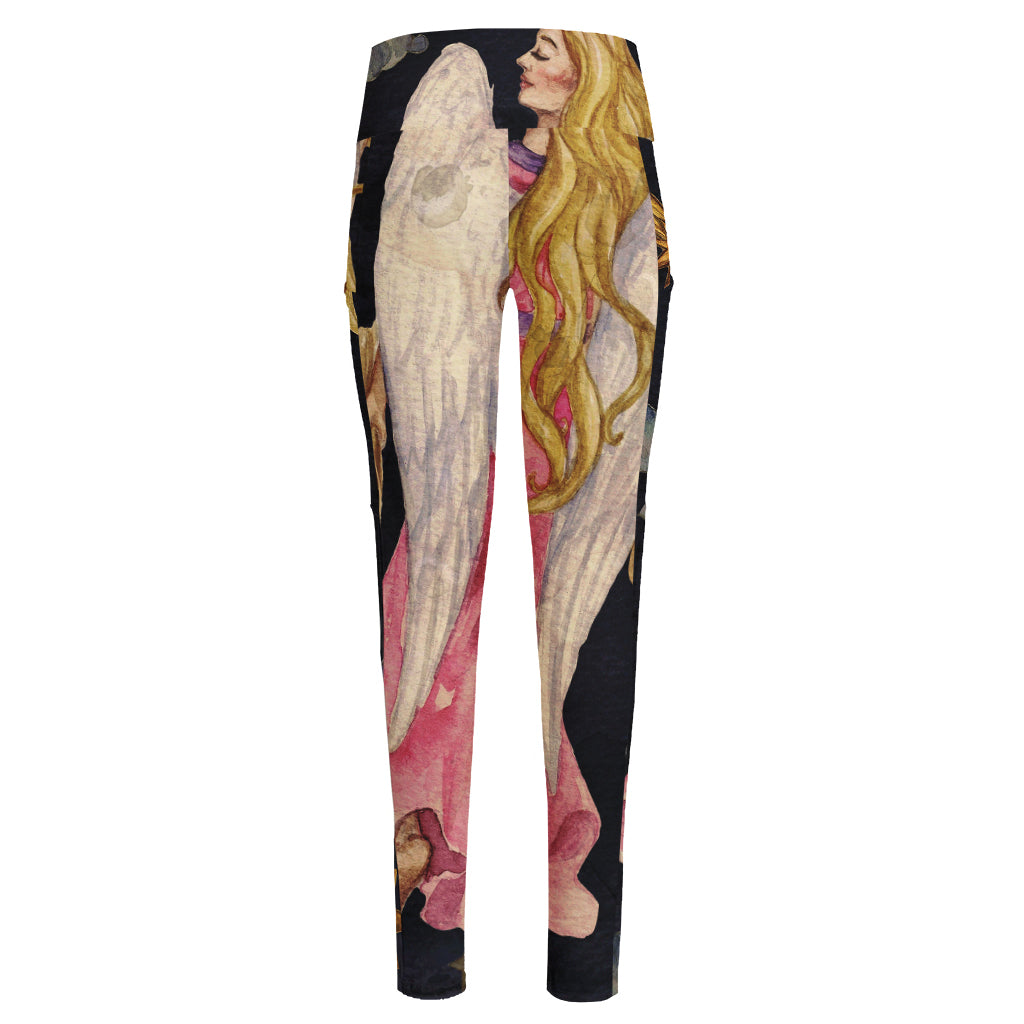 Watercolor Virgo Zodiac Sign Print High-Waisted Pocket Leggings