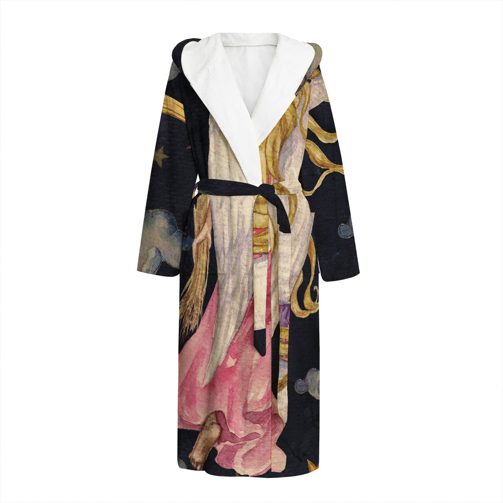 Watercolor Virgo Zodiac Sign Print Hooded Bathrobe