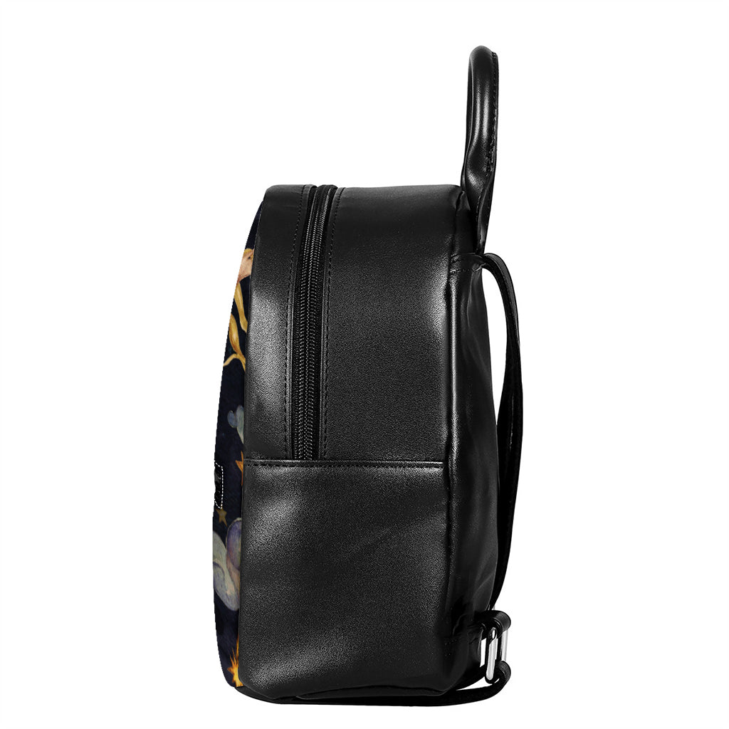 Watercolor Virgo Zodiac Sign Print Leather Backpack