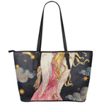 Watercolor Virgo Zodiac Sign Print Leather Tote Bag