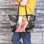 Watercolor Virgo Zodiac Sign Print Leather Tote Bag