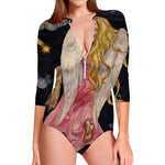 Watercolor Virgo Zodiac Sign Print Long Sleeve Swimsuit