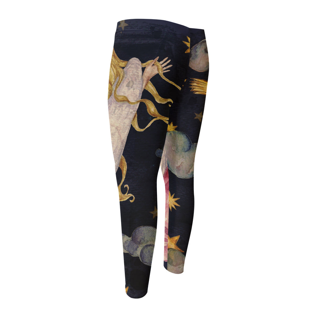 Watercolor Virgo Zodiac Sign Print Men's Compression Pants