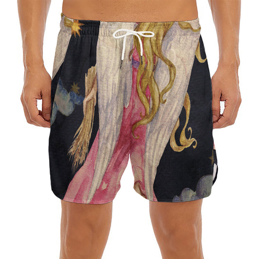 Watercolor Virgo Zodiac Sign Print Men's Split Running Shorts