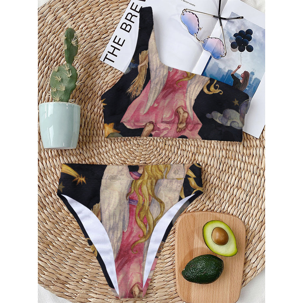 Watercolor Virgo Zodiac Sign Print One Shoulder Bikini Top