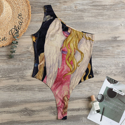 Watercolor Virgo Zodiac Sign Print One Shoulder Bodysuit