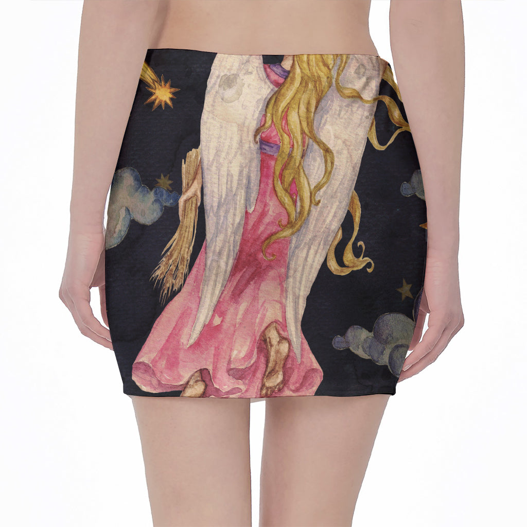 Watercolor Virgo Zodiac Sign Print Pencil Mini Skirt