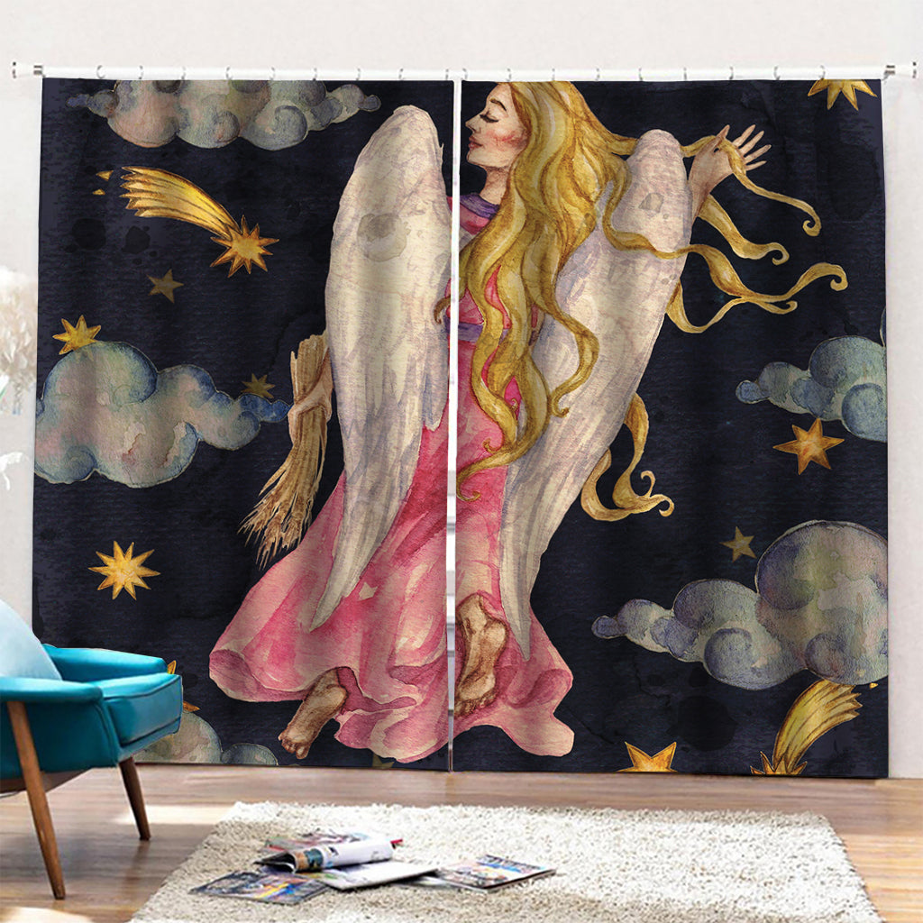 Watercolor Virgo Zodiac Sign Print Pencil Pleat Curtains