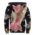 Watercolor Virgo Zodiac Sign Print Sherpa Lined Zip Up Hoodie