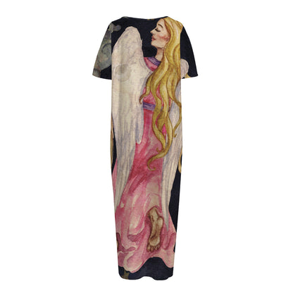 Watercolor Virgo Zodiac Sign Print Short Sleeve Long Nightdress