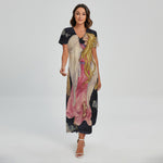 Watercolor Virgo Zodiac Sign Print Short Sleeve Maxi Dress