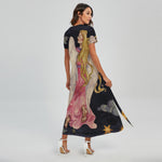 Watercolor Virgo Zodiac Sign Print Short Sleeve Maxi Dress
