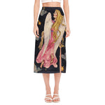 Watercolor Virgo Zodiac Sign Print Side Slit Midi Skirt