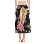 Watercolor Virgo Zodiac Sign Print Side Slit Midi Skirt