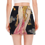 Watercolor Virgo Zodiac Sign Print Side Slit Mini Skirt
