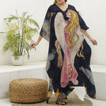 Watercolor Virgo Zodiac Sign Print Silk V-Neck Kaftan Dress