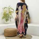 Watercolor Virgo Zodiac Sign Print Silk V-Neck Kaftan Dress